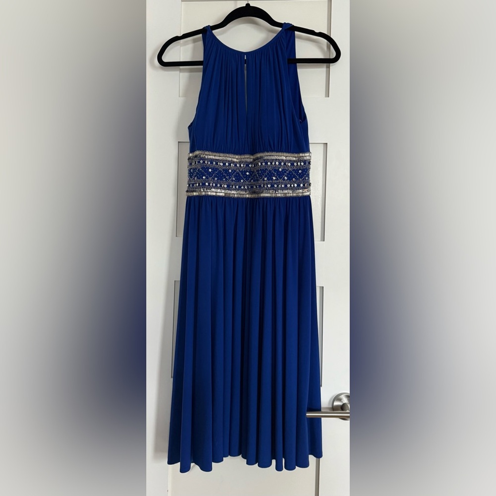 Royal Blue Empire Waist Keyhole Front Midi Prom/Cocktail/Formal Dress Size 4